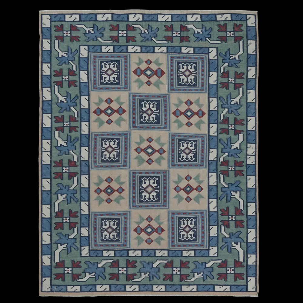 Hand Knotted Cotton Dhurrie Kilim Rug Color Multicolor Handmade Design Carpet Ru