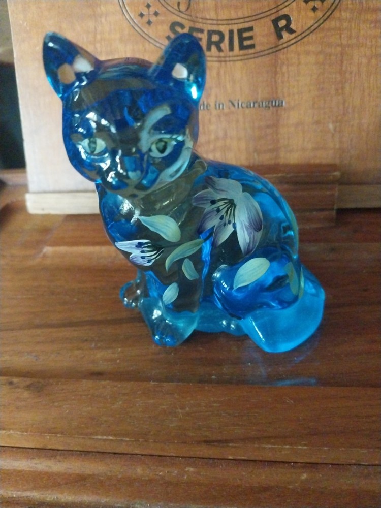 Beautifully Decorated Fenton Art Glass Cat Figurine - Preowned, Excellent