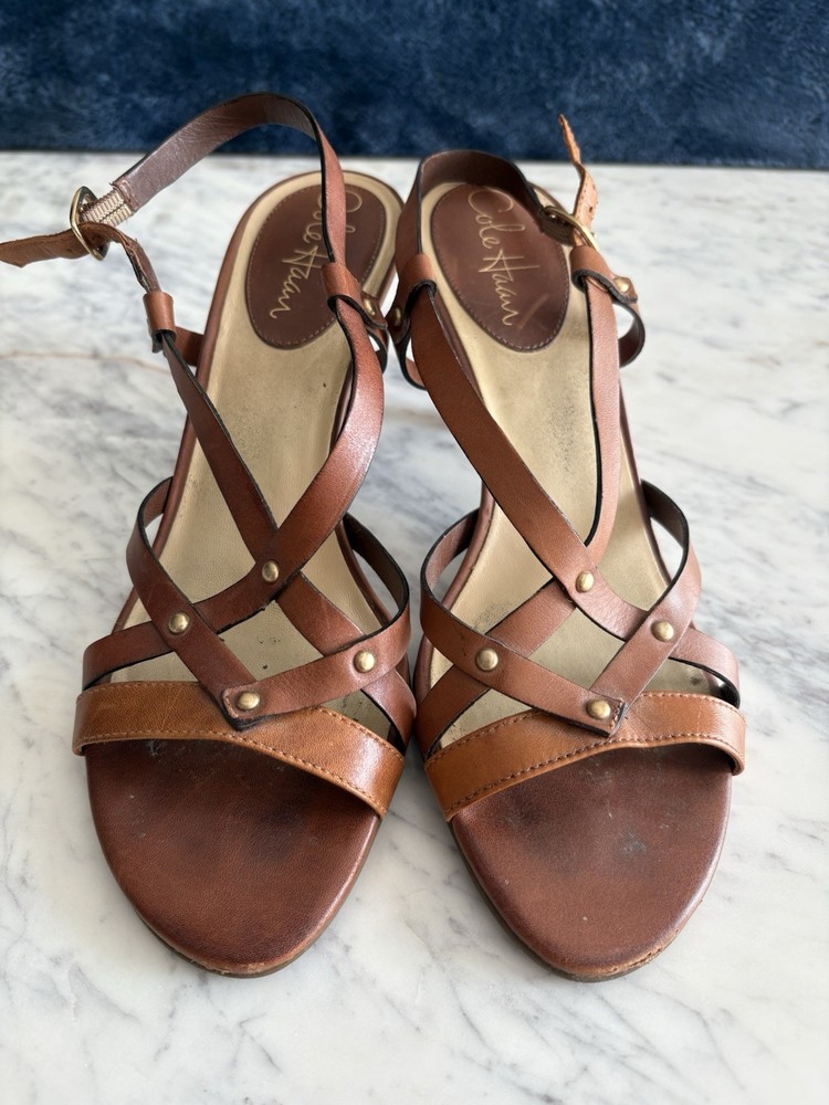 Cole Haan sandals heels strappy gold studs size 7.5