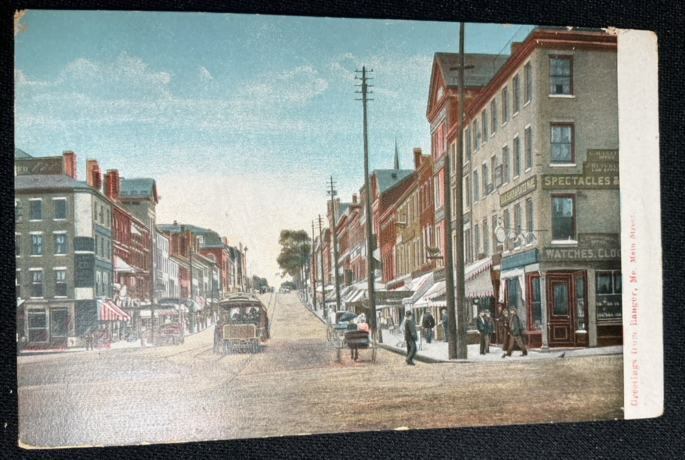 Vintage Postcard Greetings from Bangor Maine Main Street Trolley Carriage