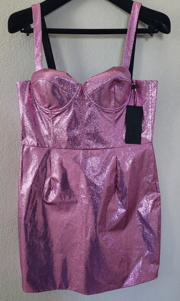 NWT Fashion Nova NovaLuxe Mirabelle Henley Bustier Mini Dress Pink Glitter XL