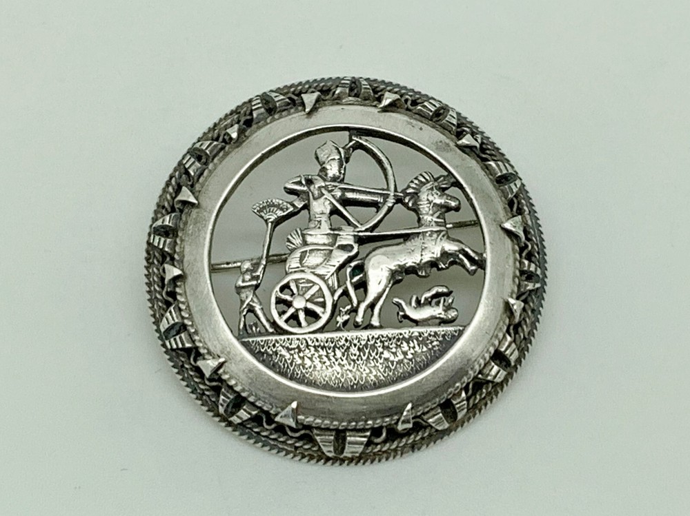 Vintage Egyptian Pharaoh Chariot Sterling Silver Statement Brooch