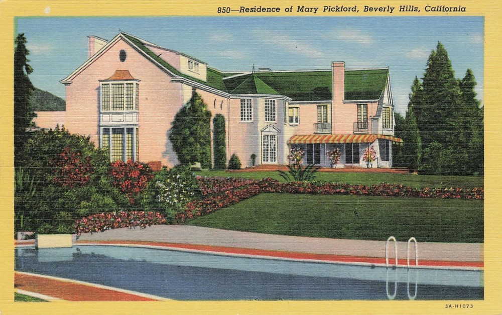 1933 Residence of Mary Pickford Beverly Hills California #850 Linen Postcard