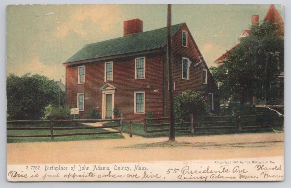 1908 Postcard John Adams Birthplace Quincy MA Rotograph Undivided Back