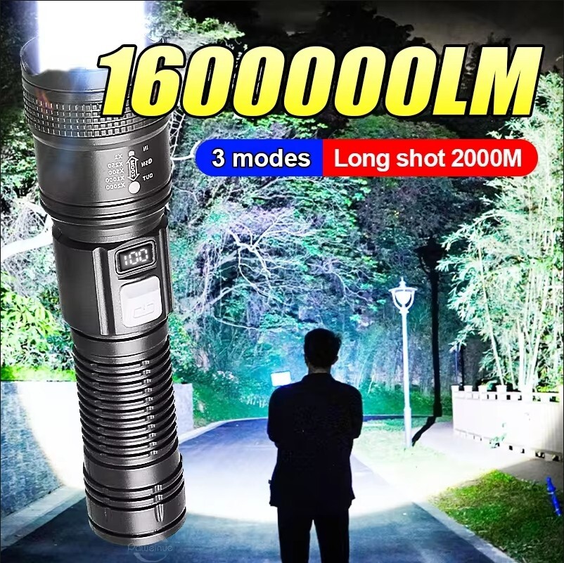 1,600,000LM Super Bright LED Flashlight – USB Rechargeable, Waterproof Torch New