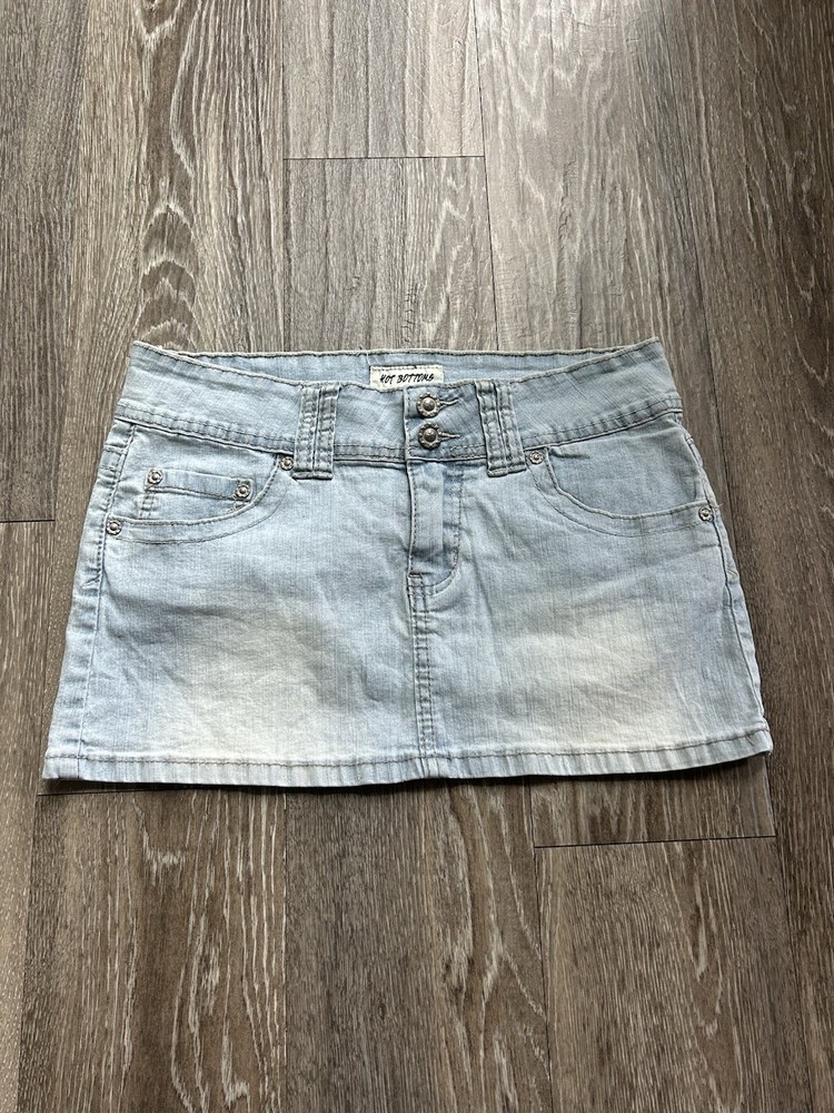 VTG Hot Bottoms Denim Low Rise Micro Mini Skirt Sequin Sz 11 Y2K Grunge