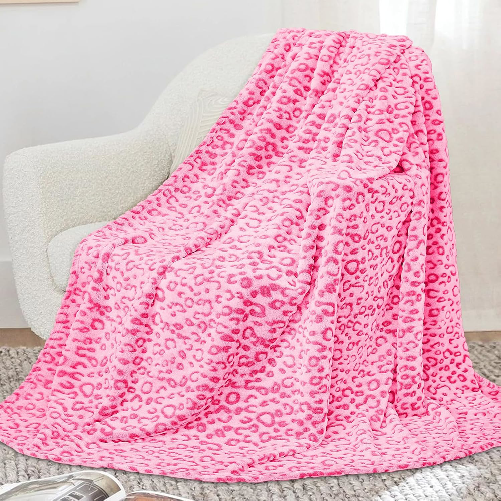 Pink Leopard Fleece Throw Blanket Soft Cozy for Bed Couch Sofa