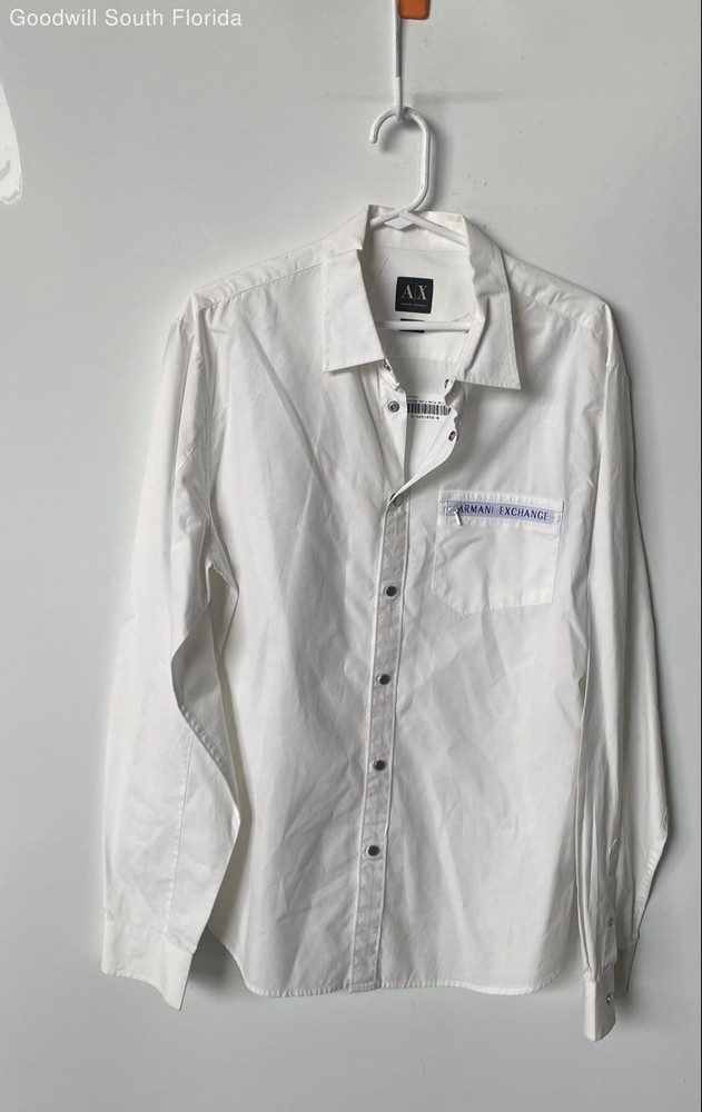 Armani Exchange Mens White Cotton Long Sleeve Regular Fit Button-Up Shirt Size L