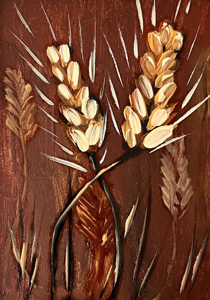 Wheat Stalks Oil Painting Miniature Farm Agriculture Artwork Original