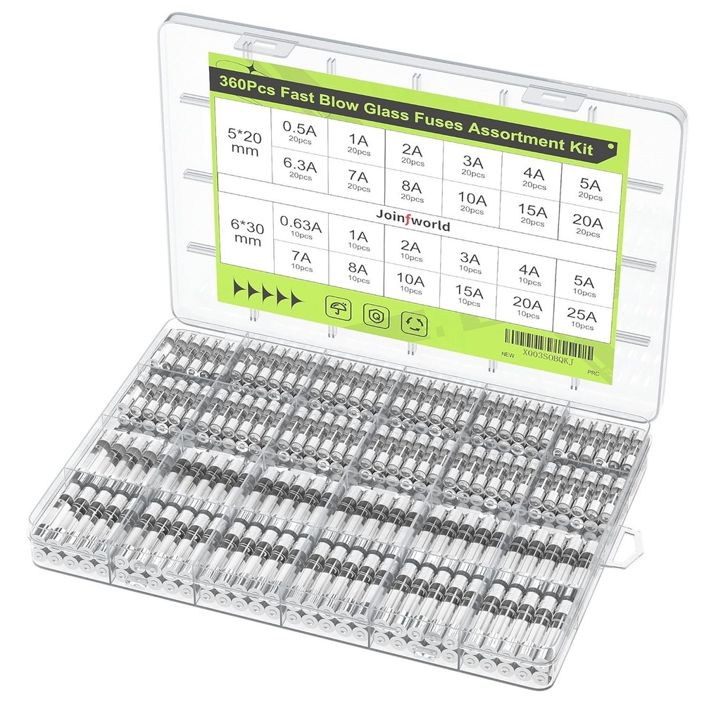 360-Piece Fast Blow Glass Fuse Assortment Kit with 24 Values for Auto Repair