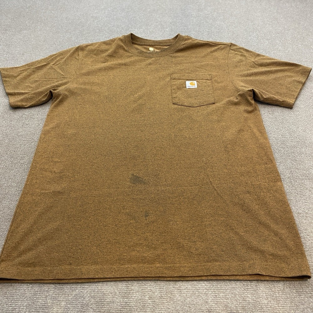 Carhartt Pocket Shirt Mens L Tall Brown Distressed Short Sleeve K87 Logo Grunge