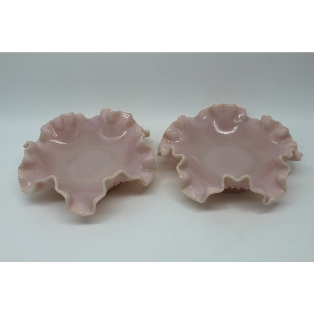 Set of 2 Fenton Rose Pastel Pink Bon Bon Dish Hobnail Milk Glass Collectibles