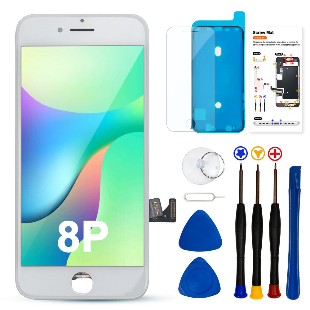 For iPhone 8 Plus Display Replacement LCD Touch HD Screen White Digitizer / Tool