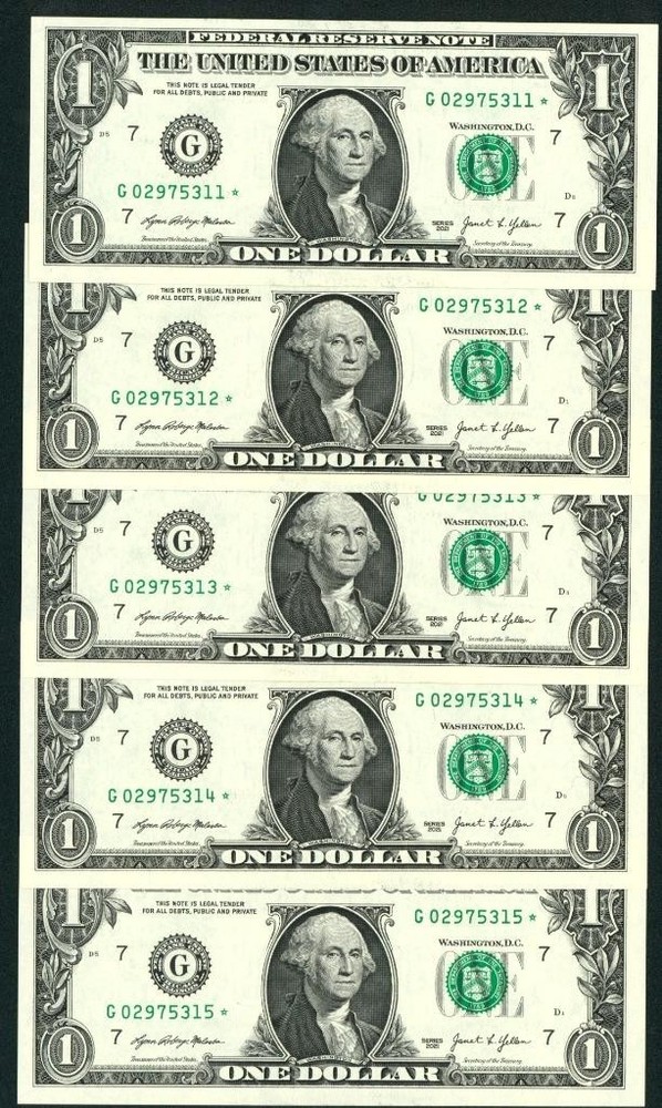 (( Star - 5 Consecutive)) $1 2021 ((Choice Cu)) Federal Reserve Note ** Currency