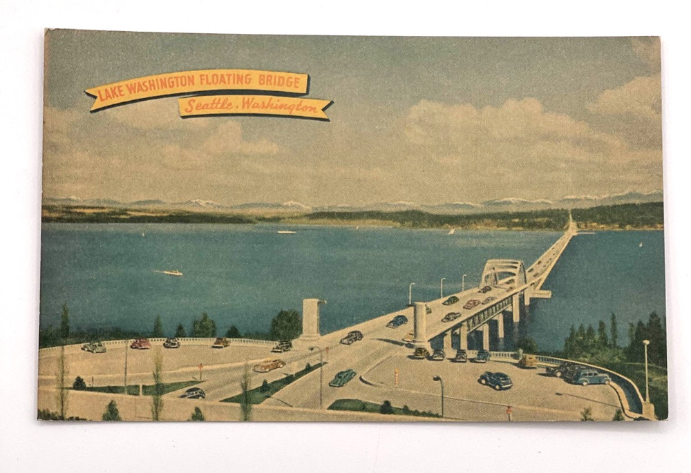 Lake Washington Floating Bridge Seattle Washington 1940s postcard