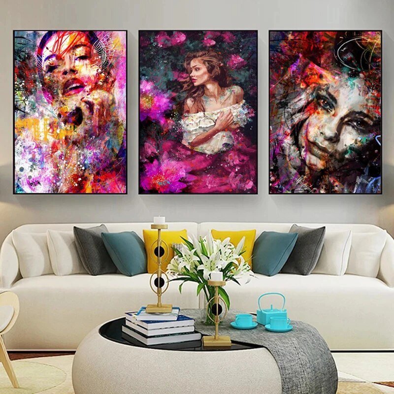 Figure Graffiti Women Canvas Art Poster and Print Abstract Painting Wall Picture-image