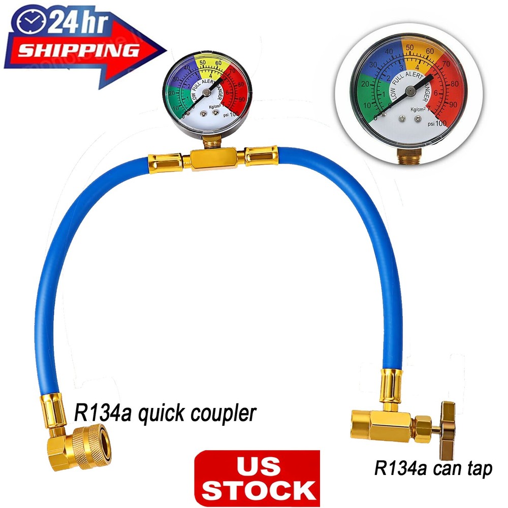 Self-Sealing R134A Refrigerant Recharge Kit, AC Recharge Hose Kit with Gauge NEW