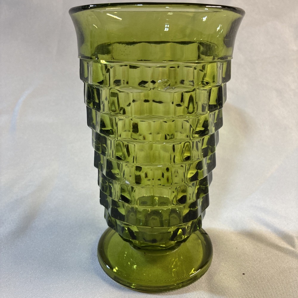 Indiana Whitehall Colony Cubist Glass - Avocado Green - Footed Glasses