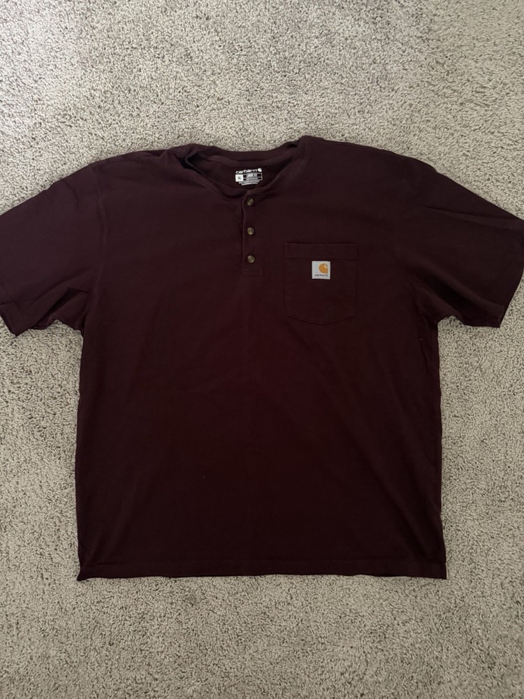 Carhartt Men’s XL Loose Fit Pocket Henley T-Shirt Burgundy Short Sleeve Workwear