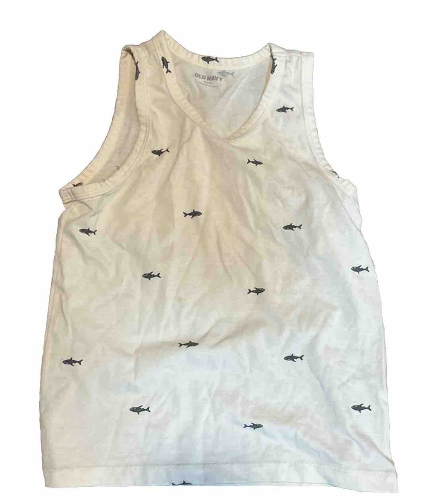 Boys Old Navy Sharks Tank Top Size S 6-7 White Small Gray Sharks Ocean Fish