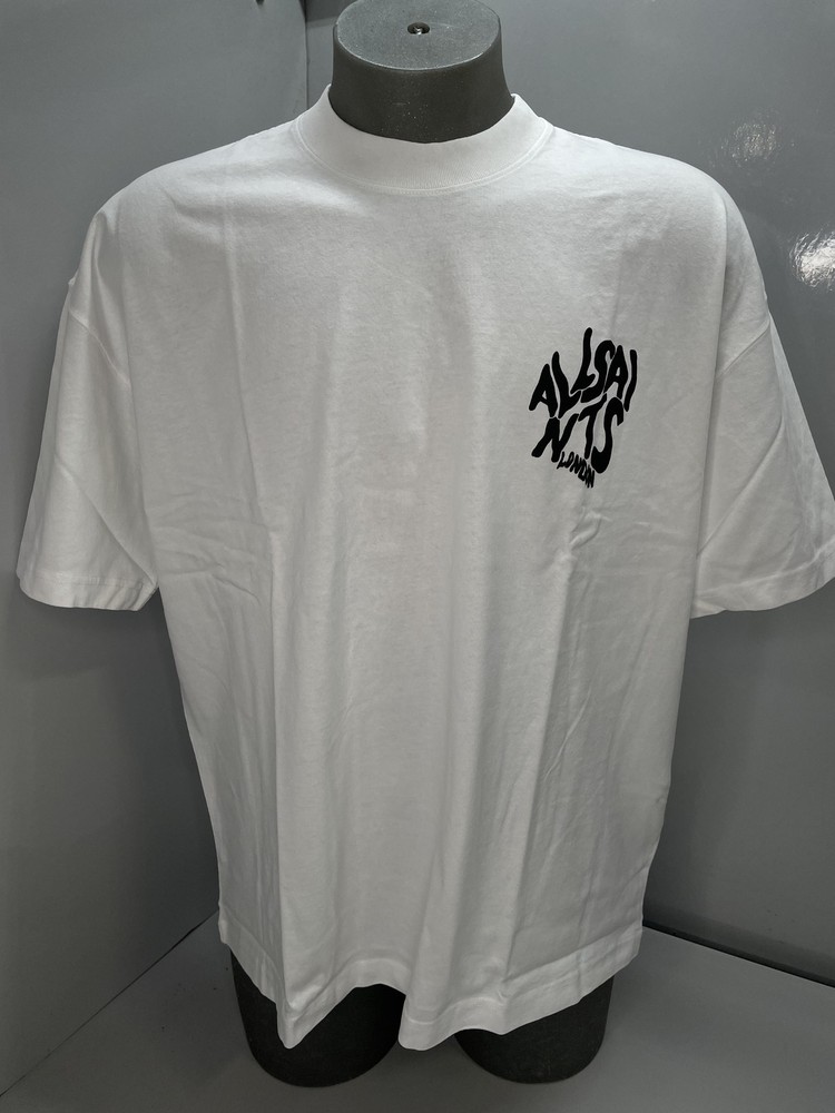 AllSaints Mens T-Shirt Ashen White Size XXL Orlando Logo Oversized Short Sleeve