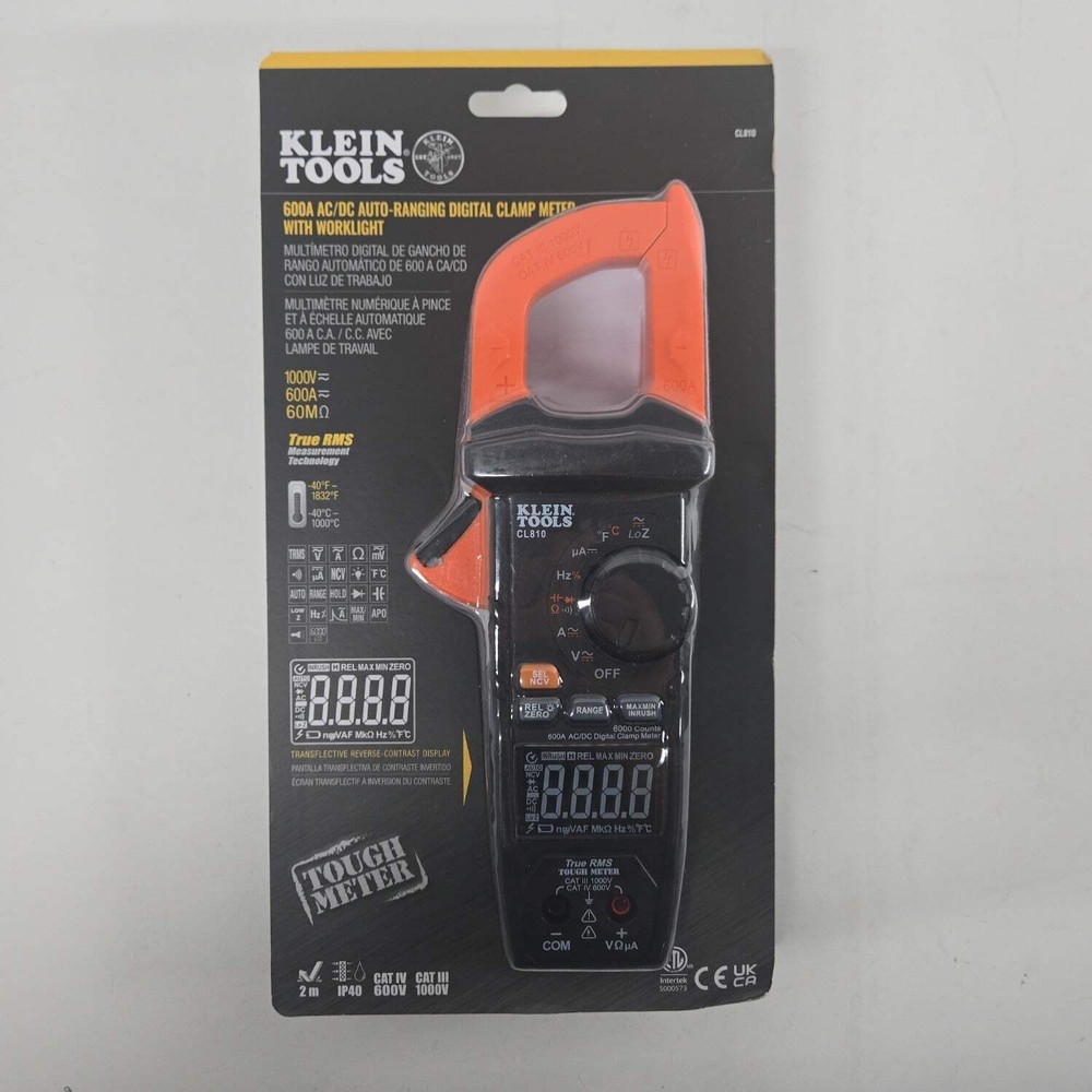New Klein Tools CL810 600A AC/DC Auto-Ranging Digital Pro Clamp Meter CL810