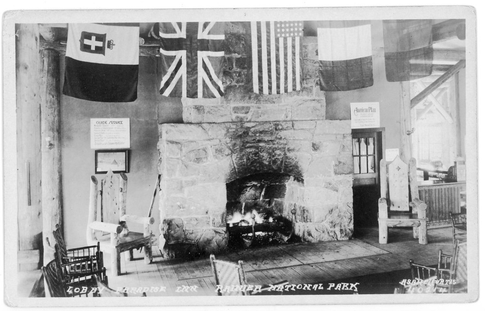 Asahel Curtis RPPC Postcard Lobby Paradise Inn Rainier National Park Washington