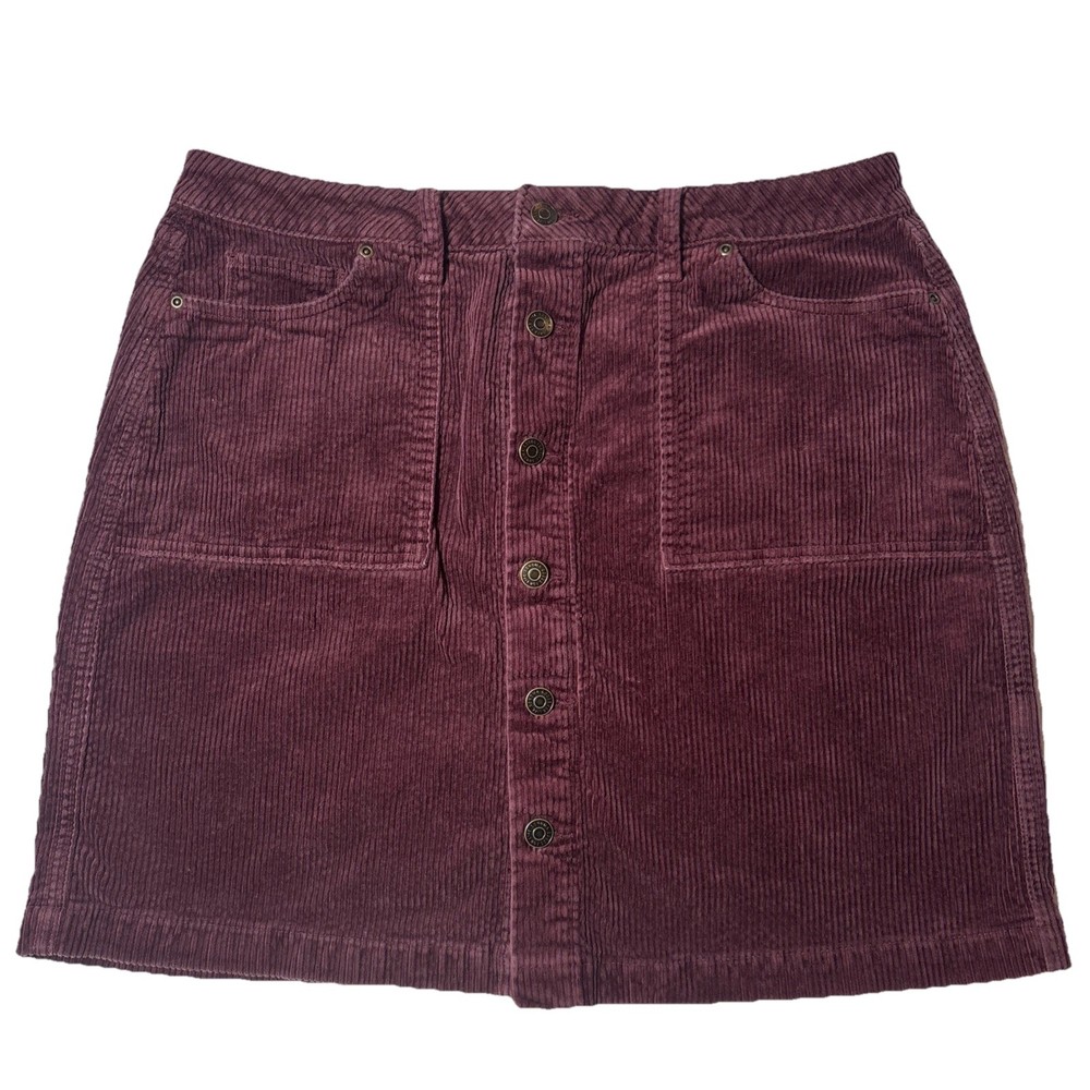 Sonoma Women's 14 Plum Button Front Wide Whale Corduroy Mini Skirt 2 Pockets