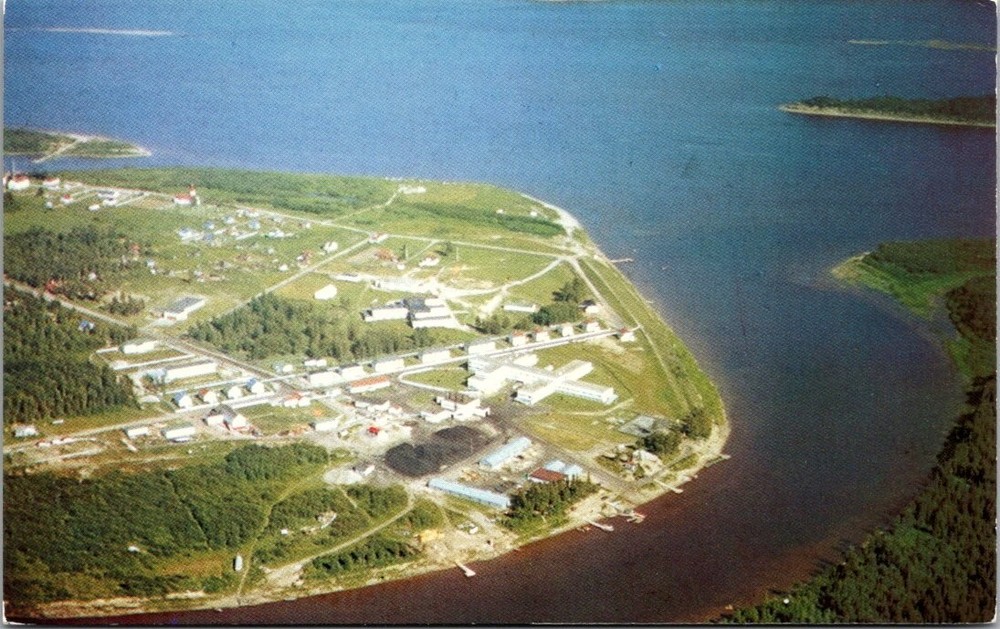 Moose Factory Island Ontario Aerial View Postcard James Bay Canada