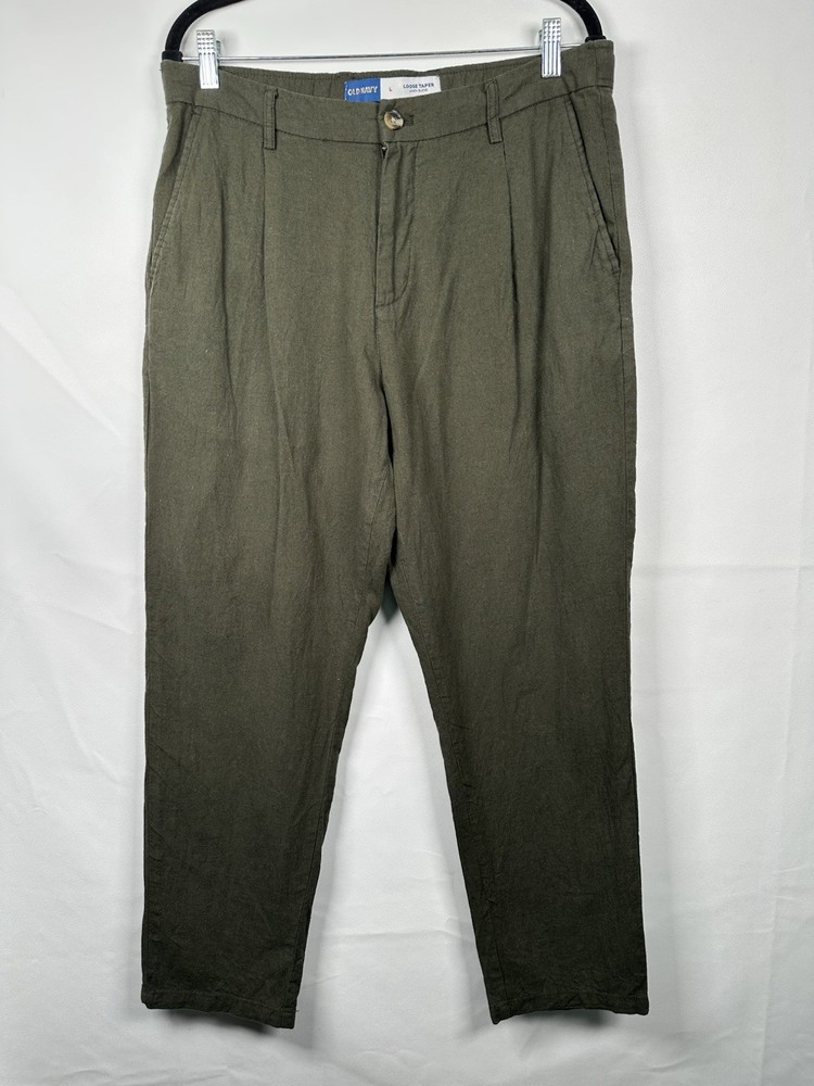 Men’s Old Navy Loose Taper Linen Blend Olive Green Pants Sz Large NWOT