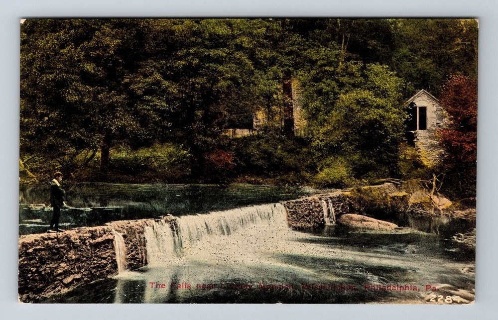 Philadelphia PA-Pennsylvania Scenic Falls House Behind Trees Vintage Postcard