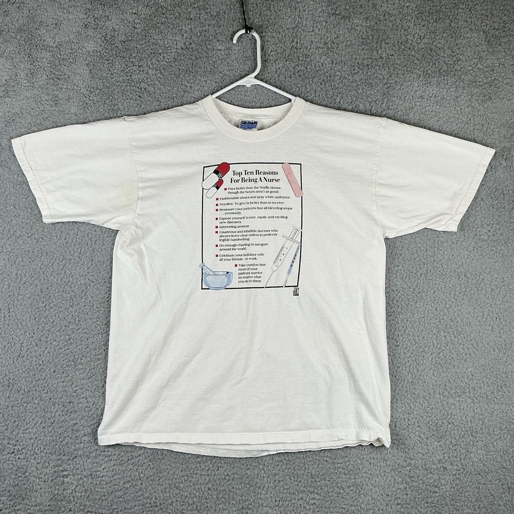 Vintage Nurse Shirt Adult XL White Nurse Humor Graphic Top Ten Reasons Crewneck