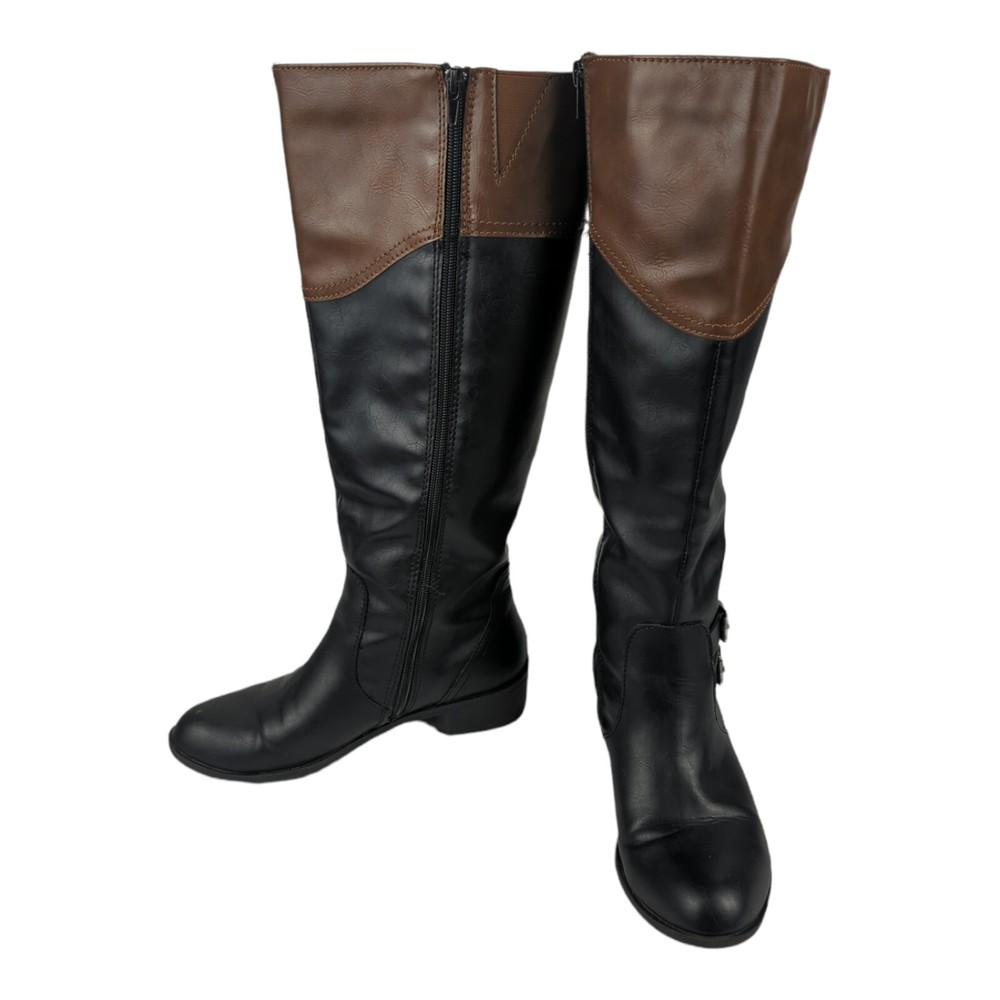 Me Too Knee High Boots Women's Size 8.5 M Faux Leather Black & Brown Tall READ