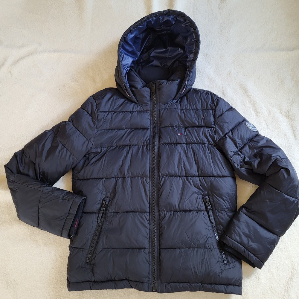Tommy Hilfiger Black Coat Puffy Winter Jacket W/ Hood Size Small