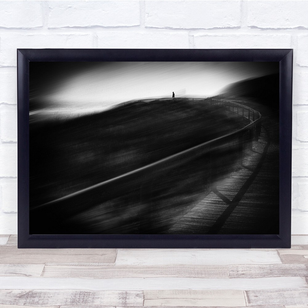 Portugal Beach Footbridge Wood Blur Man Sea Figueira Wall Art Print