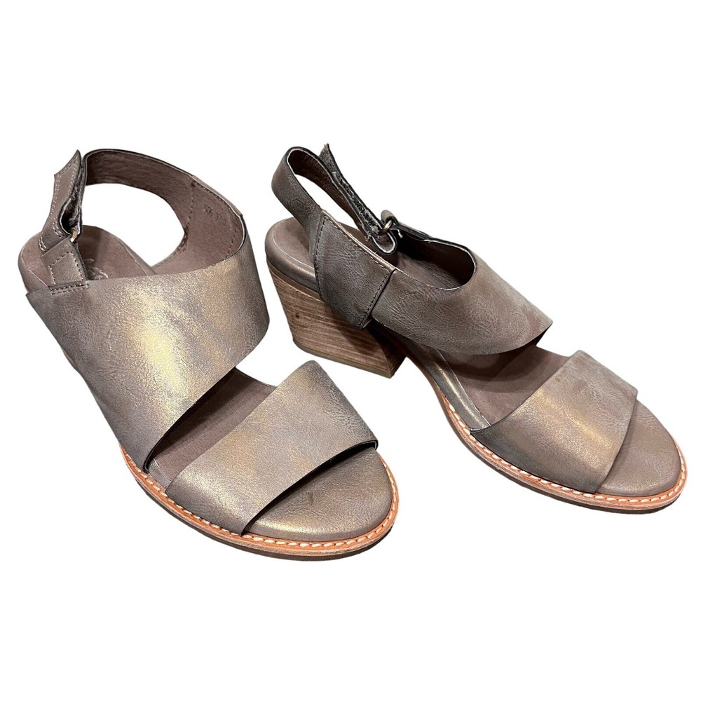 Antelope Spiral Cut Mauve Gray Leather Wood Block Arc Heel Sandals Size 6.5