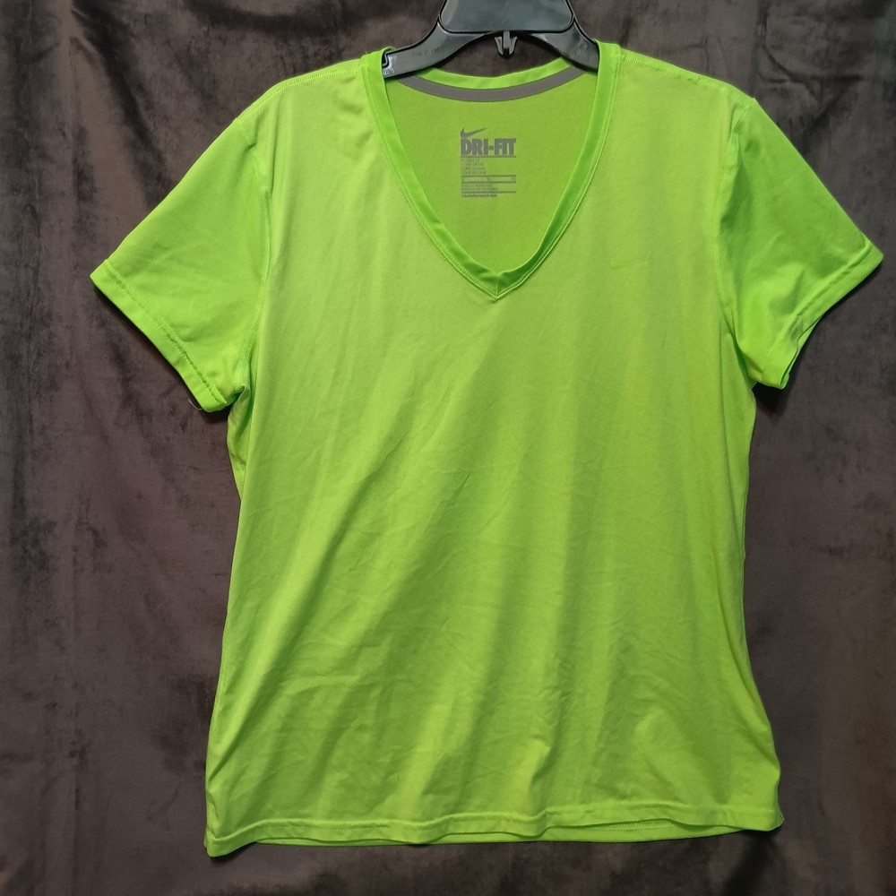 Nike Women Size XL Tee Short Sleeve Shirt Bright GREEN Dri Fit Quick Dry