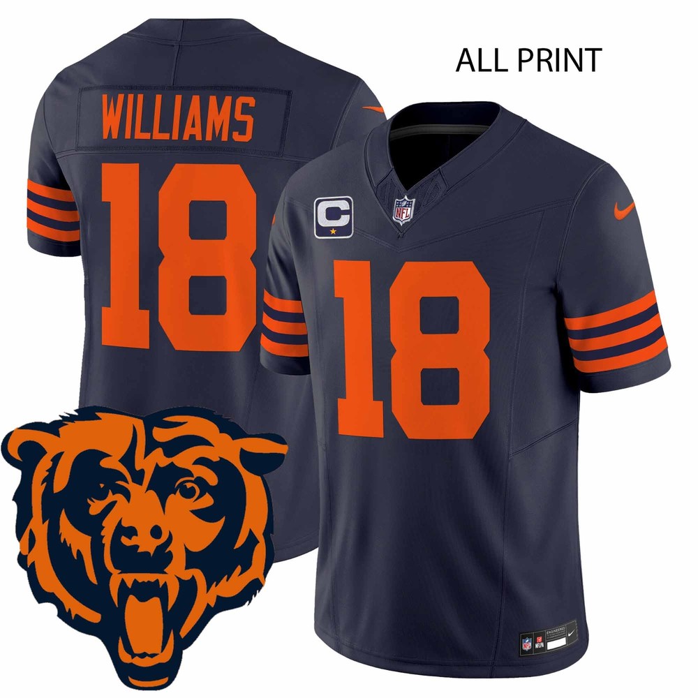Chicago Bears #18 Caleb Williams Jersey with Full Print Design