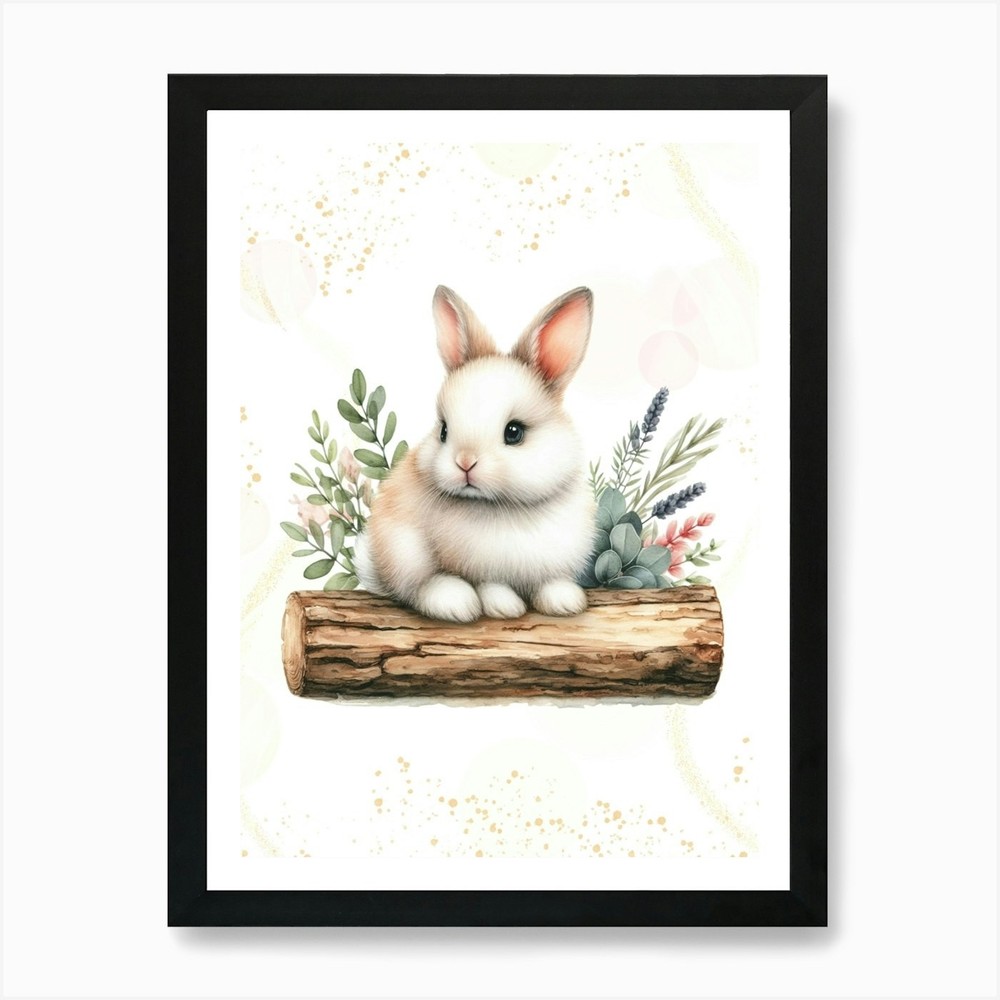 Bunny On A Log 2 Art Print Framed Wall Art Poster Canvas Print Picture
