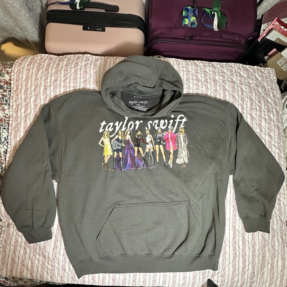 Taylor Swift Eras Tour Gray Pullover Hoodie Sweatshirt Pocket Size Adult XXL EUC