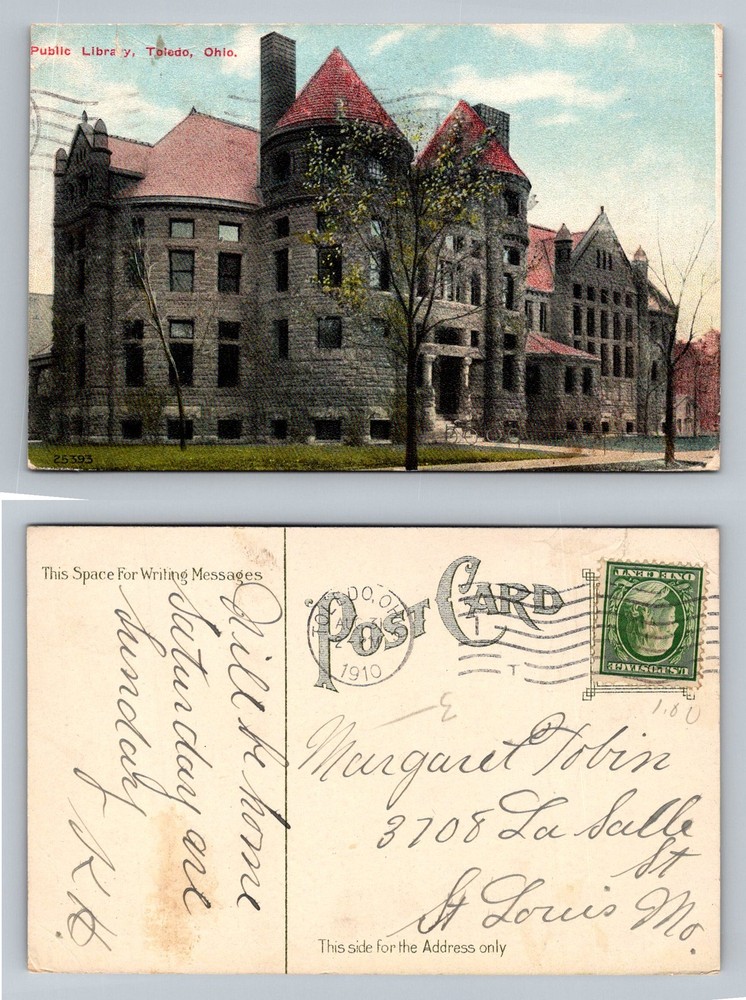 Toledo, OH-Ohio, Public Library Romanesque Revival Style Vintage c1910 Postcard