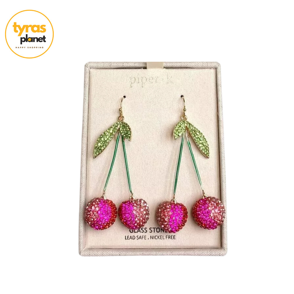 Piper K CHERRY Gold Tone Glass Stones/ Enamel Nickel Free Drop Earrings NIB