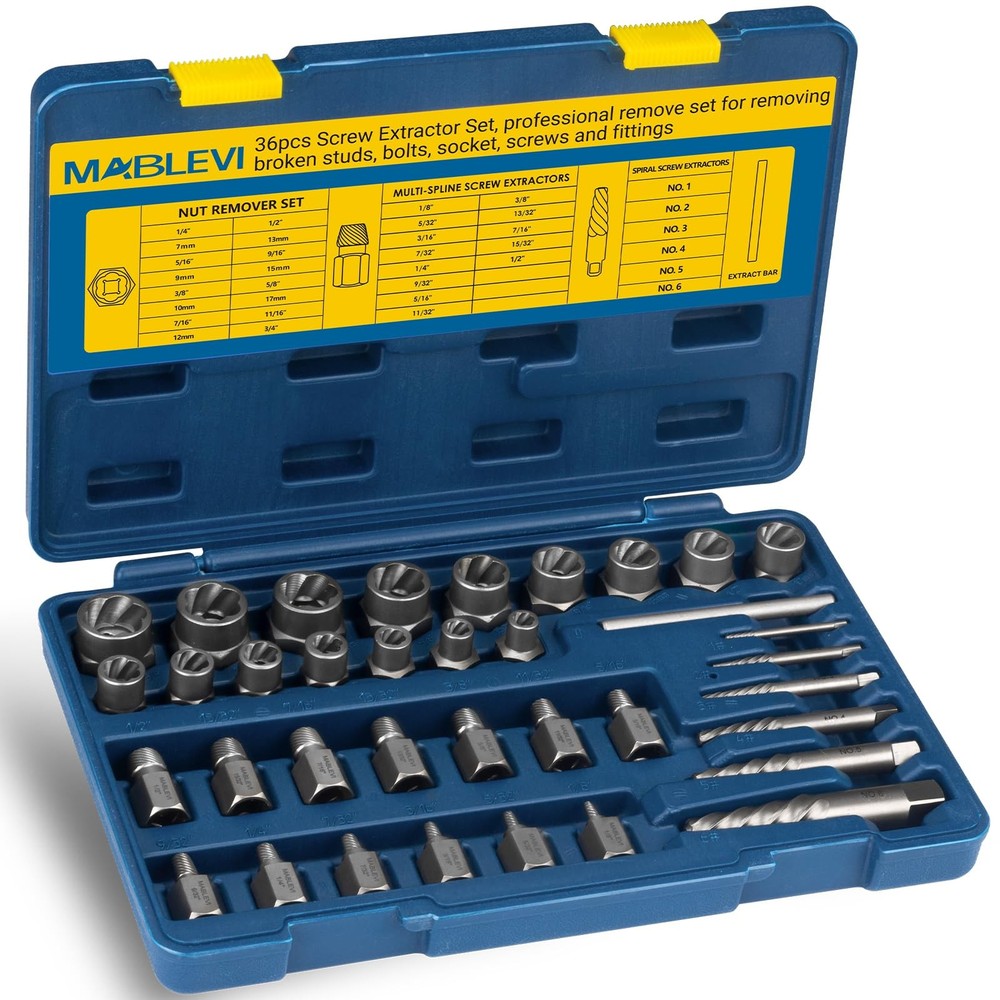 36-Piece Screw Extractor Set with 3/8