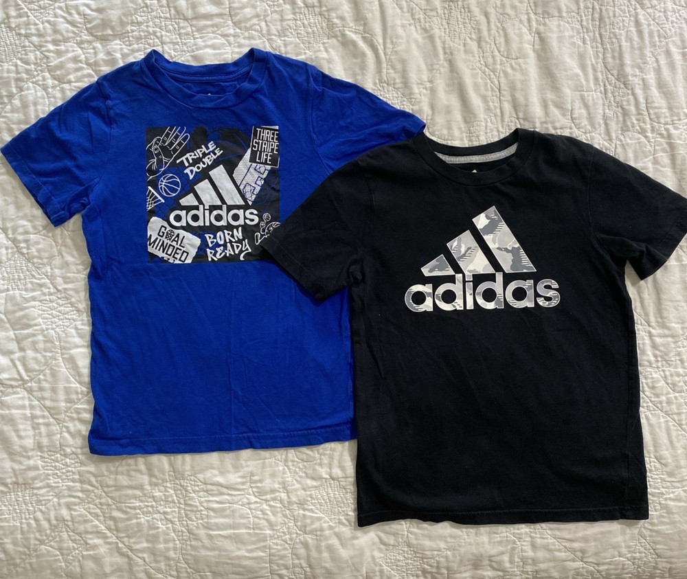 Lot of 2 - Child adidas Short Sleeve Graphic Shirts, Size: 7, 100% Cotton