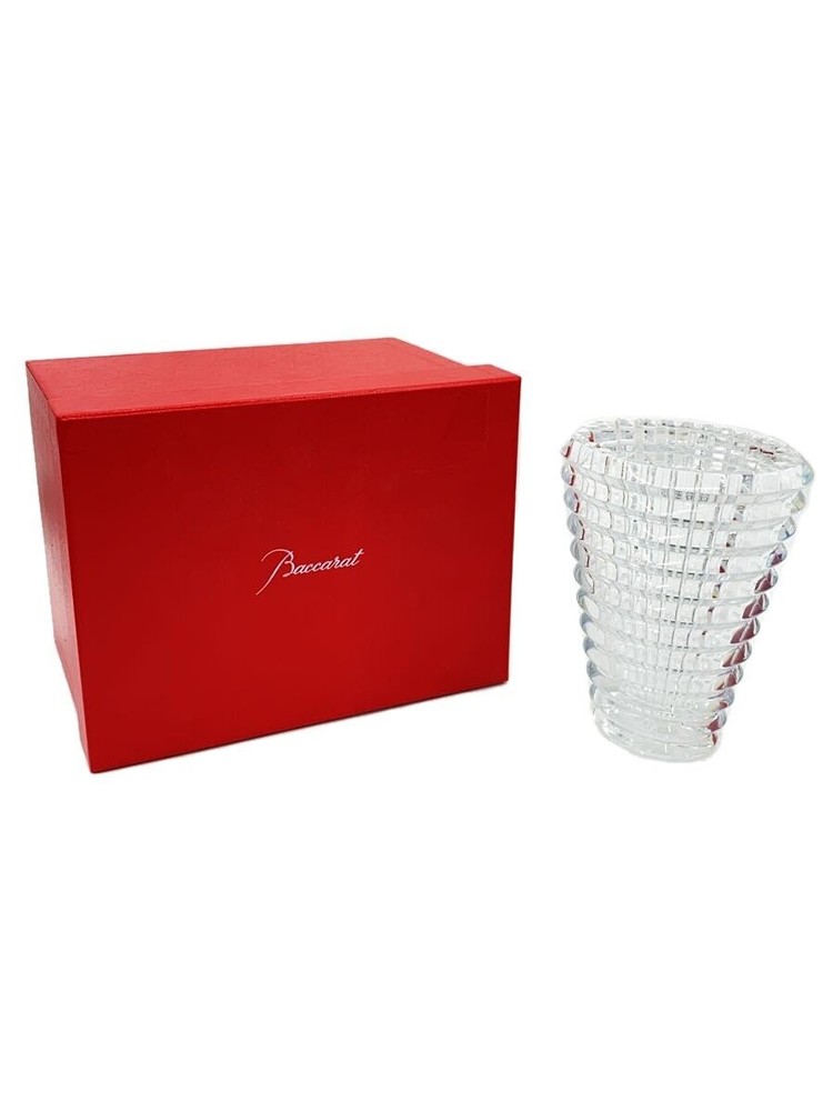 Baccarat Clear Glass Vase Flower Pot 11.2x14.5x9.5cm Preowned