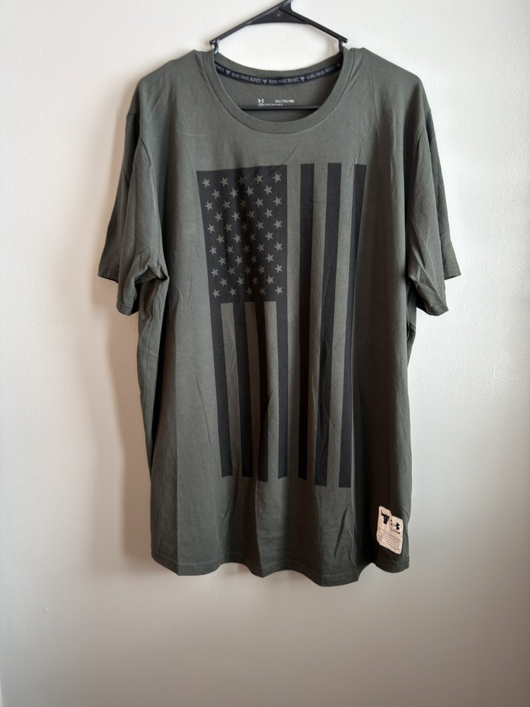 Under Armour Project Rock Freedom, Thank you Troops Army Green T Shirt, Size XXL