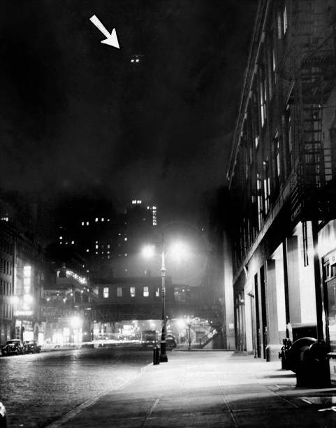 Empire State Building Blackout with Tiny Lights in Vintage Photo
