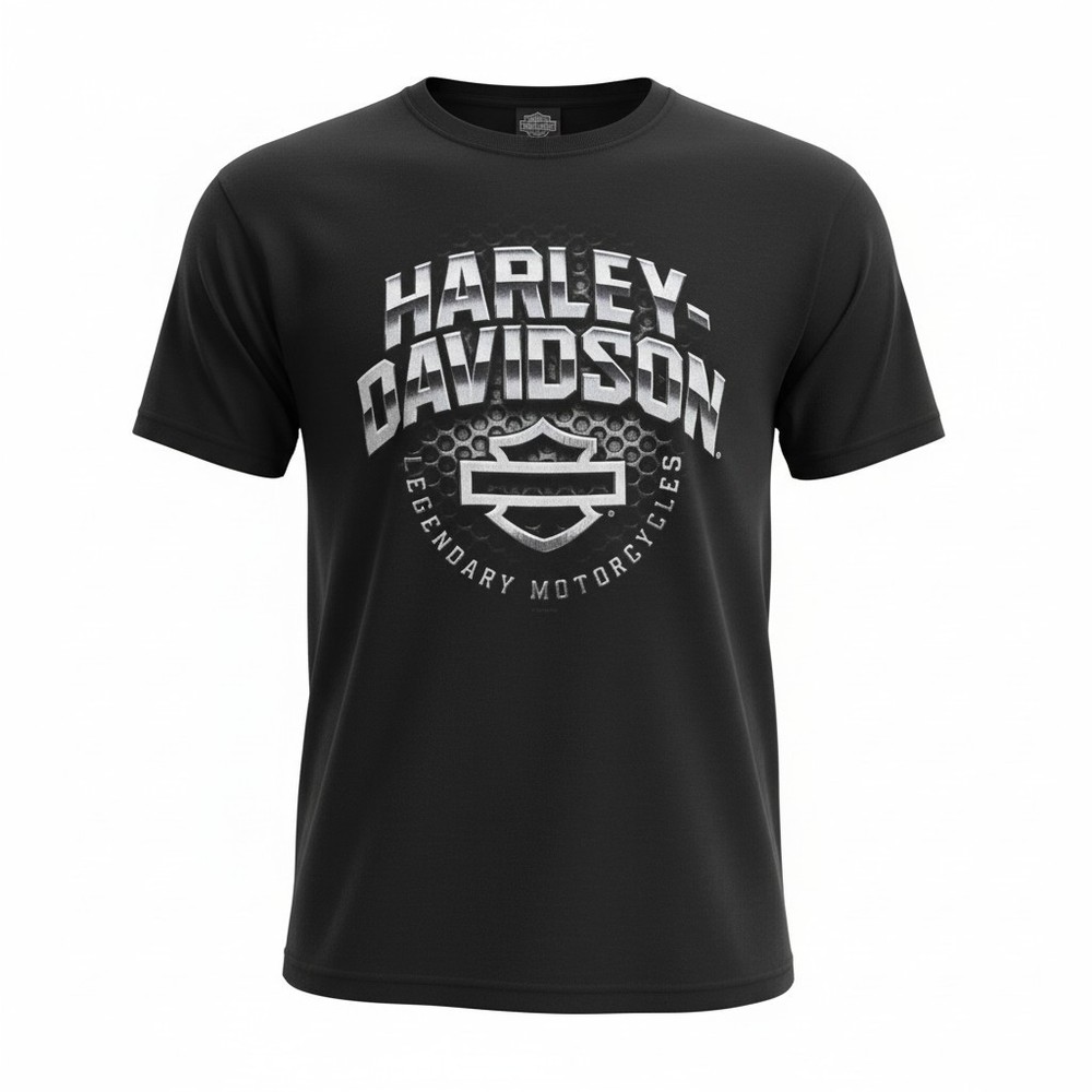 Harley-Davidson Men's Winter Chrome Bar & Shield Crew-Neck Dealer T-Shirt Black