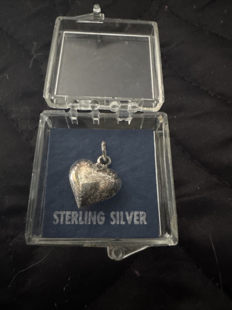 Vintage Sterling Silver Etched Puffy Heart Pendant