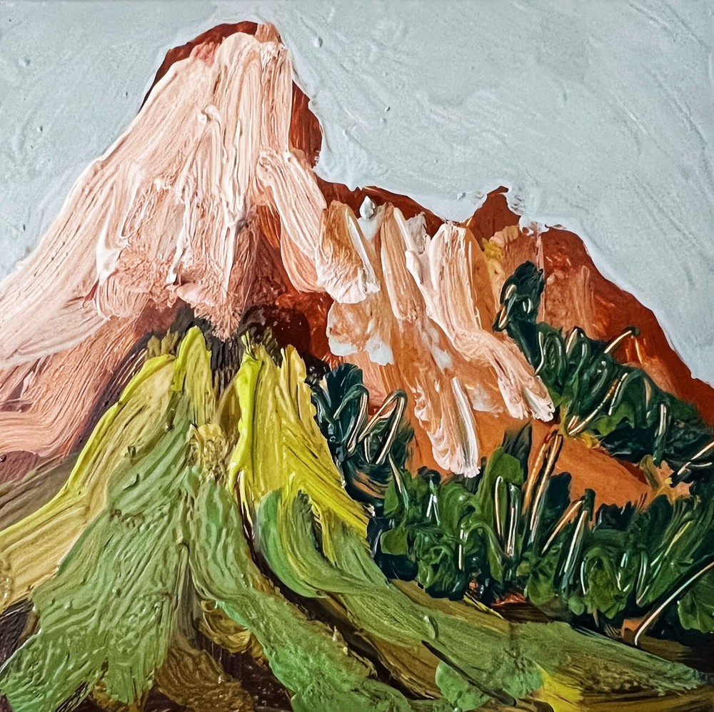 Abstract Expressionist Oil Painting of Mountain Trees Landscape Art